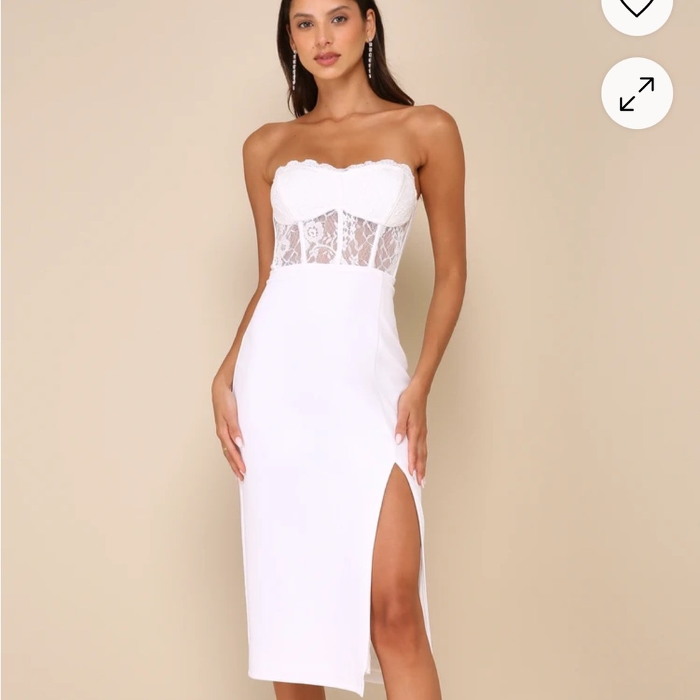 Lulu’s Exquisitely Sultry White Strapless Midi Dress
